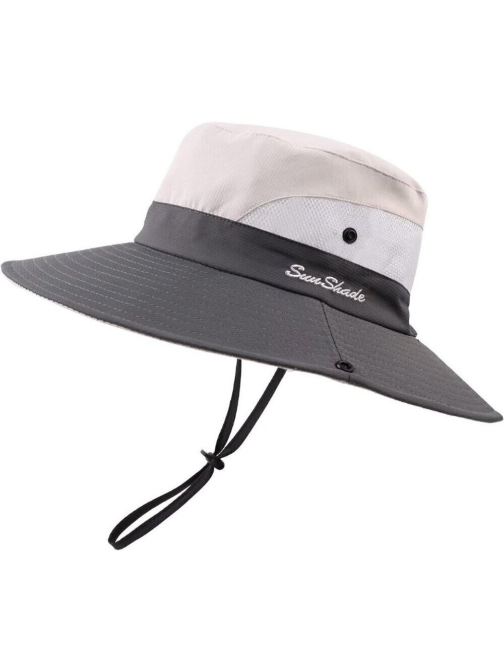 Unisex Beige-b 100% Polyester Wide Brim Mesh Vent Chin Strap Classic Cowboy Hat